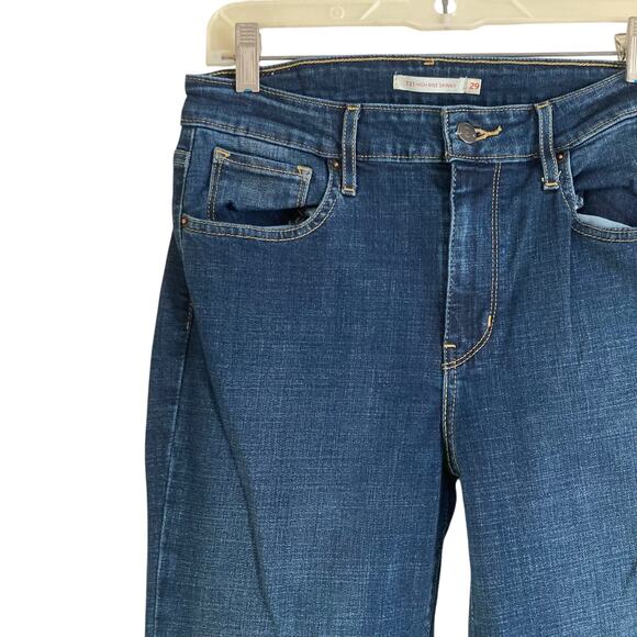 Levis 721 Blue Story High Rise Skinny Dark Wash Tailored Stretchy Jeans Size 29 - Picture 11 of 15